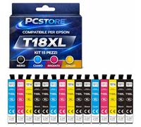 PcStore Cartucce Compatibili Epson 18XL (15 Pezzi: 6 Nero 3 Ciano 3 Magenta 3 Giallo) per XP-30 XP-102 XP-202 XP-205 XP-212 XP-215 XP-225 XP-302 XP-305 XP-312 XP-315 XP-322 XP-325 XP-402 XP-405 XP-412