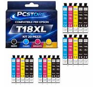 PcStore Cartucce Compatibili Epson 18XL (20 Pezzi: 8 Nero 4 Ciano 4 Magenta 4 Giallo) Alta Capacità per XP-30 XP-102 XP-202 XP-205 XP-212 XP-215 XP-225 XP-302 XP-305 XP-312 XP-315 XP-322 XP-325 XP-402