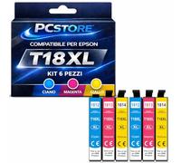 PcStore Cartucce Compatibili Epson 18XL Colori (6 Pezzi: 2 Ciano 2 Magenta 2 Giallo) per XP-30 XP-102 XP-202 XP-205 XP-212 XP-215 XP-225 XP-302 XP-305 XP-312 XP-315 XP-322 XP-325 XP-402 XP-405 XP-412