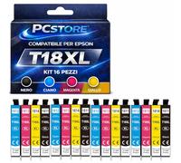 PcStore Cartucce Compatibili Epson 18XL Multipack 16 Pezzi (4 Set Completi Nero Ciano Magenta Giallo) per XP-30 XP-102 XP-202 XP-205 XP-212 XP-215 XP-225 XP-302 XP-305 XP-312 XP-315 XP-322 XP-325 XP-4