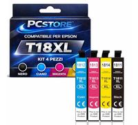 PcStore Cartucce Compatibili Epson 18XL Multipack (4 Pezzi Nero T1811 + Ciano T1812 + Magenta T1813 + Giallo T1814) per XP-30 XP-102 XP-202 XP-205 XP-212 XP-215 XP-225 XP-302 XP-305 XP-312 XP-315