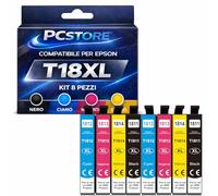 PcStore Cartucce Compatibili Epson 18XL Multipack (8 Pezzi: 2 Set Completi Nero + Ciano + Magenta + Giallo) per XP-30 XP-102 XP-202 XP-205 XP-212 XP-215 XP-225 XP-302 XP-305 XP-312 XP-315 XP-322