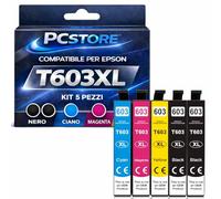 PcStore Cartucce Compatibili Epson 603XL (5 Pezzi 2 Nero + Colori) XP-2100 XP-2155 XP-3150 XP-4150 WF-2830 WF-2840 WF-2850