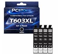 PcStore Cartucce Compatibili Epson 603XL Nero (4 Pezzi) per XP-2100 XP-2105 XP-2150 XP-2155 XP-3105 XP-3150 XP-3155 XP-4105 XP-4150 XP-4155 WF-2810 WF-2830 WF-2840 WF-2850 WF-2870 Alta Capacità