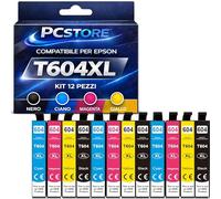 PcStore Cartucce Compatibili Epson 604XL - Multipack 12 (3 Set Completi Nero Ciano Magenta Giallo) Alta Capacità - per XP-2200 XP-3200 WF-2930DWF WF-2950DWF