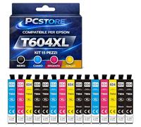 PcStore Cartucce Compatibili Epson 604XL - Multipack 15 (6 Nero + 3 Ciano 3 Magenta 3 Giallo) Alta Capacità - per XP-2200 XP-3200 WF-2930DWF