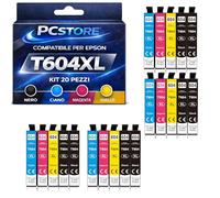 PcStore Cartucce Compatibili Epson 604XL - Multipack 20 (8 Nero 4 Ciano 4 Magenta 4 Giallo) Alta Capacità XL - per XP-2200 XP-3200 XP-4200 WF-2930DWF WF-2950DWF