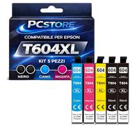 PcStore Cartucce Compatibili Epson 604XL Multipack 5 Pezzi (2 Nero + Ciano Magenta Giallo) - Alta Capacità - per Epson XP-2205 XP-3200 XP-3205 XP-4200 XP-4205 WF-2930DWF WF-2935DWF WF-2950DWF