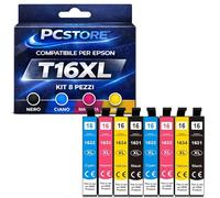 PcStore Cartucce Compatibili T16XL, Kit 8 Pezzi, Nero Ciano Magenta Giallo, Alta Capacità, per Epson WF-2010W WF-2510WF WF-2630WF WF-2760DWF