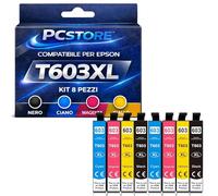 PcStore Cartucce Epson WoRKForce 603XL Compatibili 8 Pezzi Multipack 2 Set Completi Nero Colori per XP-2100 XP-3155 XP-4155 WF-2830 WF-2840 WF-2850 WF-2870 Alta Capacità