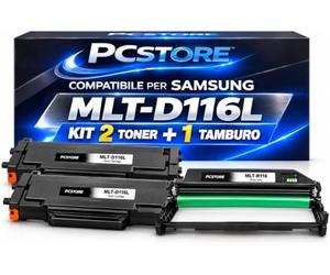 PcStore Kit 2 Toner MLT-D116L D116L con New Chip V3.0 + Drum MLT-R116 R116 Compatibili per Samsung Xpress M2625 M2675 M2825 M2835 M2875 M2885 | 3.000 Pagine per Toner