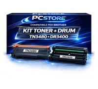 PcStore Kit Toner TN3480 (8.000 Pagine) + Drum DR3400 (30.000 Pagine) Compatibili per Brother - Set Completo per HL-L5000D HL-L5100DN HL-L5200DW HL-L6250DN HL-L6300DW HL-L6400DW DCP-L5500DN