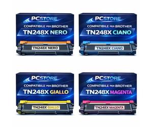 PcStore Multipack 4 Toner TN248XL Compatibili (Nero Ciano Magenta Giallo) per Brother HL-L3220CW L3240CDW DCP-L3520CDW MFC-L3740CDW L8230CDW L8240CDW L8340CDW L8390CDW | Alta Capacità