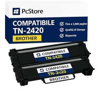 PcStore® TN2420 Cartucce di Toner Compatibili per Brother TN-2420 TN2410, 3000 pagine, per MFC-L2710DW MFC-L2710DN MFC-L2750DW MFC-L2730DW DCP-L2510D DCP-L2530DW HL-L2350DW (2 NERO)