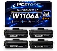 PcStore Toner Compatibile HP 106A W1106A Nero 1000 Pagine Cad. con Chip per HP Laser 107a 107w MFP 135a 135w 137fnw (KIT 4)