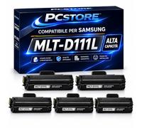 PcStore Toner Compatibile Samsung MLT-D111L / D111L Nero Alta Capacità 2000 Pagine Compatibile con Xpress M2020 M2020W M2022 M2022W M2026 M2026W M2070 M2070F M2070FW M2070W New Chip (KIT 5 PEZZI)