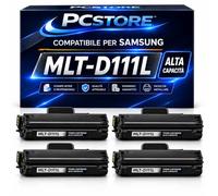 PcStore Toner Compatibile Samsung MLT-D111L / D111L Nero Alta Capacità 2000 Pagine Compatibile con Xpress M2020 M2020W M2022 M2022W M2026 M2026W M2070 M2070F M2070FW M2070W New Chip (KIT 4 PEZZI)