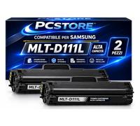 PcStore Toner Compatibile Samsung MLT-D111L / D111L Nero Alta Capacità 2000 Pagine Compatibile con Xpress M2020 M2020W M2022 M2022W M2026 M2026W M2070 M2070F M2070FW M2070W New Chip (KIT 2 PEZZI)
