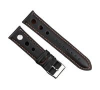 PctkeLsend Cinturino for orologio in vera pelle traspirante a 3 fori da 18/20/22 mm, adatto alla maggior parte degli orologi con bocca piatta(Black orange line,22mm)