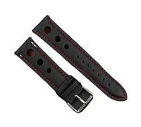 PctkeLsend Cinturino for orologio in vera pelle traspirante a 3 fori da 18/20/22 mm, adatto alla maggior parte degli orologi con bocca piatta(Black Red line,20mm)