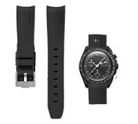 PctkeLsend Cinturino in gomma a sgancio rapido con estremità curva da 20 mm, adatto for Omega e Swatch Planet Snoopy(Black-Sliver)