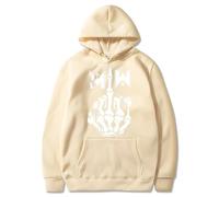 PCYFBEKL Felpa con Cappuccio retrò con Teschio Strano, Impronta di Mano e Fiore, Stile Europeo e Americano, da Uomo e da Donna, immobile in Bianco-XXL