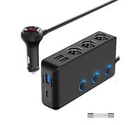 PD 30W Presa Sdoppiatore Accendisigari per Auto, Qidoe 200W Adattatore Splitter 12V / 24V Multiple Prese e 4 porte USB con Interruttore Voltmetro LED per Cellulare, Riscaldamento sedile, GPS, DashCam