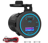 PD 65W USB C Presa 12 Volt: Qidoe Tipo C e QC3.0 Caricabatterie Prese USB per Auto con Interruttore Caricatore Veloce per iPhone iPad Telefoni Android, Adatto per 12V 24V Auto Barca Camion Camper