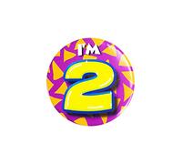 PD-Party 6014702 Compleanno Distintivo/Spillo | Party Badge | Celebrazione | Festa - I'm 2, Multicolore, 5.5cm Lunghezza x 5.5cm Larghezza x 0.5cm Altezza