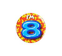 PD-Party 6014708 Compleanno Distintivo/Spillo | Party Badge | Celebrazione | Festa - I'm 8, Multicolore, 5.5cm Lunghezza x 5.5cm Larghezza x 0.5cm Altezza