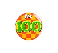 PD-Party 60147100 Compleanno Distintivo/Spillo | Party Badge | Celebrazione | Festa - I'm 100, Multicolore, 5.5cm Lunghezza x 5.5cm Larghezza x 0.5cm Altezza