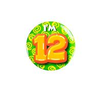 PD-Party 6014712 Compleanno Distintivo/Spillo | Party Badge | Celebrazione | Festa - I'm 12, Multicolore, 5.5cm Lunghezza x 5.5cm Larghezza x 0.5cm Altezza