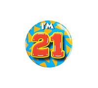 PD-Party 6014721 Compleanno Distintivo/Spillo | Party Badge | Celebrazione | Festa - I'm 21, Multicolore, 5.5cm Lunghezza x 5.5cm Larghezza x 0.5cm Altezza