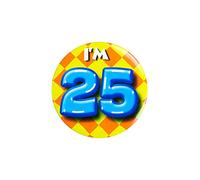 PD-Party 6014725 Compleanno Distintivo/Spillo | Party Badge | Celebrazione | Festa - I'm 25, Multicolore, 5.5cm Lunghezza x 5.5cm Larghezza x 0.5cm Altezza