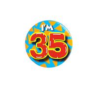 PD-Party 6014735 Compleanno Distintivo/Spillo | Party Badge | Celebrazione | Festa - I'm 35, Multicolore, 5.5cm Lunghezza x 5.5cm Larghezza x 0.5cm Altezza