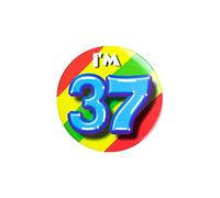 PD-Party 6014737 Compleanno Distintivo/Spillo | Party Badge | Celebrazione | Festa - I'm 37, Multicolore, 5.5cm Lunghezza x 5.5cm Larghezza x 0.5cm Altezza
