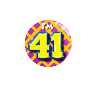 PD-Party 6014741 Compleanno Distintivo/Spillo | Party Badge | Celebrazione | Festa - I'm 41, Multicolore, 5.5cm Lunghezza x 5.5cm Larghezza x 0.5cm Altezza