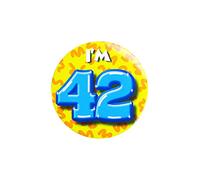 PD-Party 6014742 Compleanno Distintivo/Spillo | Party Badge | Celebrazione | Festa - I'm 42, Multicolore, 5.5cm Lunghezza x 5.5cm Larghezza x 0.5cm Altezza