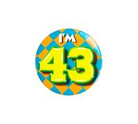 PD-Party 6014743 Compleanno Distintivo/Spillo | Party Badge | Celebrazione | Festa - I'm 43, Multicolore, 5.5cm Lunghezza x 5.5cm Larghezza x 0.5cm Altezza