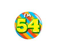 PD-Party 6014754 Compleanno Distintivo/Spillo | Party Badge | Celebrazione | Festa - I'm 54, Multicolore, 5.5cm Lunghezza x 5.5cm Larghezza x 0.5cm Altezza