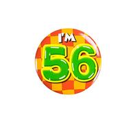 PD-Party 6014756 Compleanno Distintivo/Spillo | Party Badge | Celebrazione | Festa - I'm 56, Multicolore, 5.5cm Lunghezza x 5.5cm Larghezza x 0.5cm Altezza