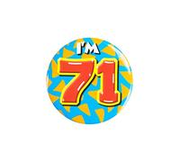 PD-Party 6014771 Compleanno Distintivo/Spillo | Party Badge | Celebrazione | Festa - I'm 71, Multicolore, 5.5cm Lunghezza x 5.5cm Larghezza x 0.5cm Altezza