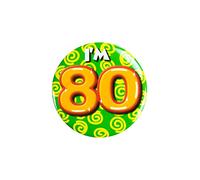 PD-Party 6014780 Compleanno Distintivo/Spillo | Party Badge | Celebrazione | Festa - I'm 80, Multicolore, 5.5cm Lunghezza x 5.5cm Larghezza x 0.5cm Altezza