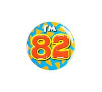 PD-Party 6014782 Compleanno Distintivo/Spillo | Party Badge | Celebrazione | Festa - I'm 82, Multicolore, 5.5cm Lunghezza x 5.5cm Larghezza x 0.5cm Altezza