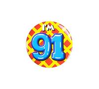 PD-Party 6014791 Compleanno Distintivo/Spillo | Party Badge | Celebrazione | Festa - I'm 91, Multicolore, 5.5cm Lunghezza x 5.5cm Larghezza x 0.5cm Altezza