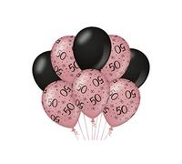 PD-Party 7024407 Festa Palloncini | Party Balloons | Naturale Gomma (Latex) | Celebrazione | Decorazioni - 50, Confezione da 8, Rosa/Nero, 30cm Lunghezza x 30cm Larghezza x 30cm Altezza