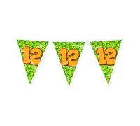 PD-Party 7042012 Happy Festa Zigolo - 12, Verde/Giallo, Foil Bunting, Doppia Faccia, Triangolare, 1000cm Lunghezza x 30cm Larghezza x 0.1cm Altezza