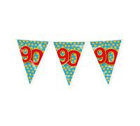 PD-Party 7042031 Happy Festa Zigolo - 90, Blu/Oro, Foil Bunting, Doppia Faccia, Triangolare, 1000cm Lunghezza x 30cm Larghezza x 0.1cm Altezza