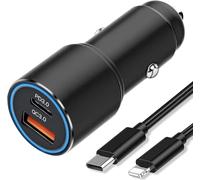PD&QC 3.0 - Caricatore da auto da 38 W per iPhone 14 13 12 11 Pro Max/SE 2020 2022 XR XS X 8 7 Plus/14 Pro/13 Mini/XS Max, accendisigari da auto, doppio adattatore di ricarica in metallo, connettore
