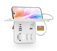PD20W Presa Multipla Salvaspazio con Interruttore,Ciabatta Multipresa da Parete con Ricarica Rapida PD3.0 20W e QC3.0 18W,3 Prese Schuko 6 USB Caricatori,Adattatore Presa Tripla con Supporto,Bianco